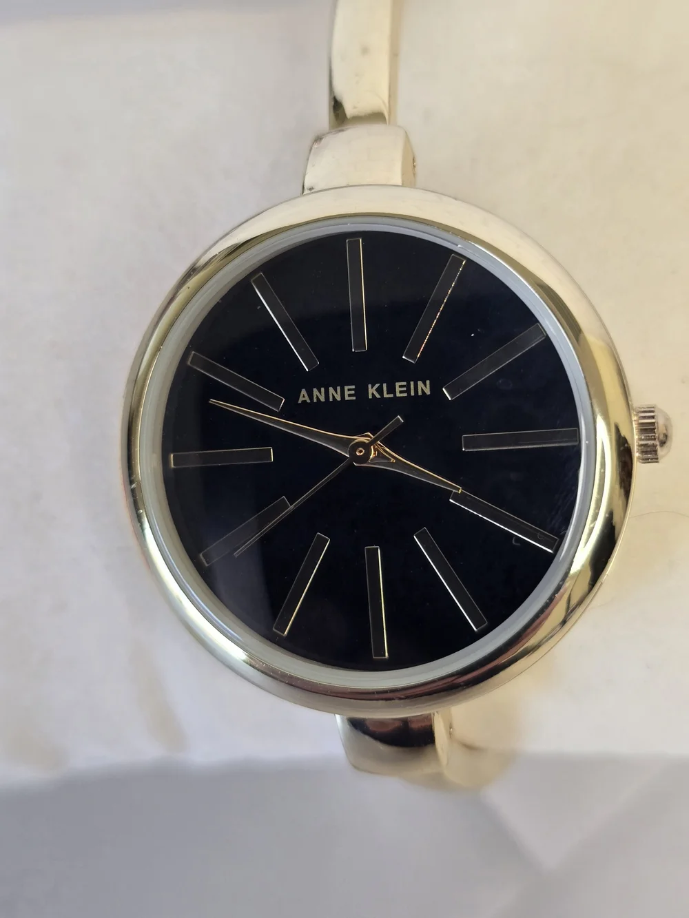 Anne Klein Gold and Black Slim Bangle Watch